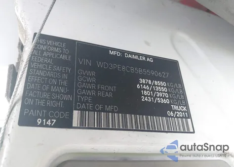 2011 Mercedes-Benz Sprinter 2500 High Roof z USA, uszkodzony, nr VIN WD3PE8CB5B5590627